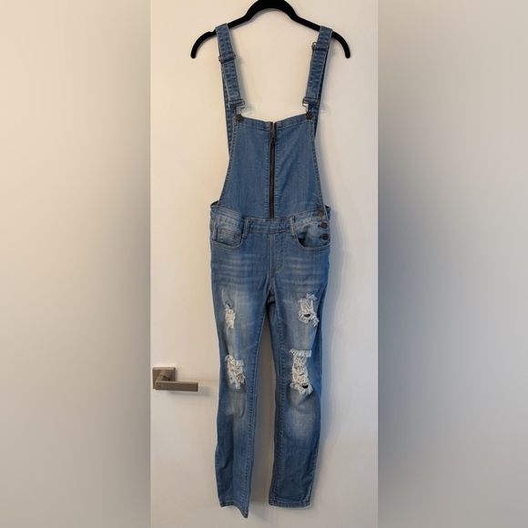 Lulus Lead the Way Light Wash Distressed Denim Overalls - Picture 3 of 11